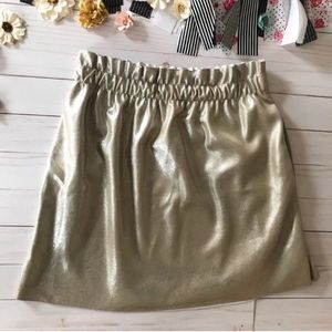Zara Skirt Shiny Gold Elastic Pleated Waist Skirt